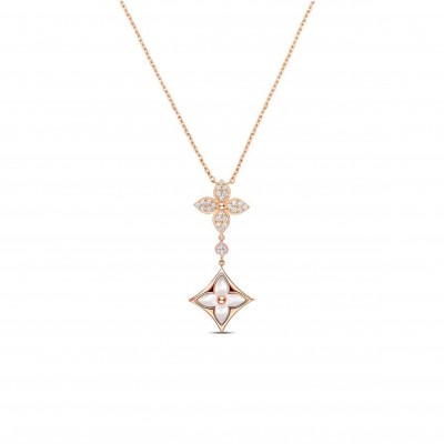 LOUIS VUITTON COLOR BLOSSOM DOUBLE STAR 18K NECKLACE Q94355